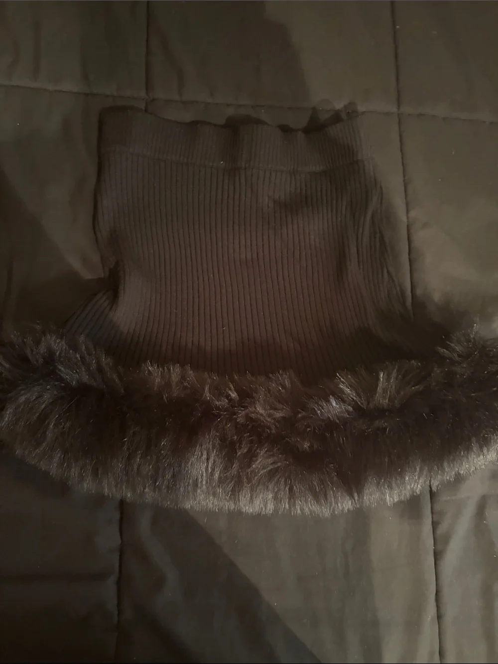 Show Me Your MuMu Black Ribbed Mini Skirt with Faux Fur Trim
